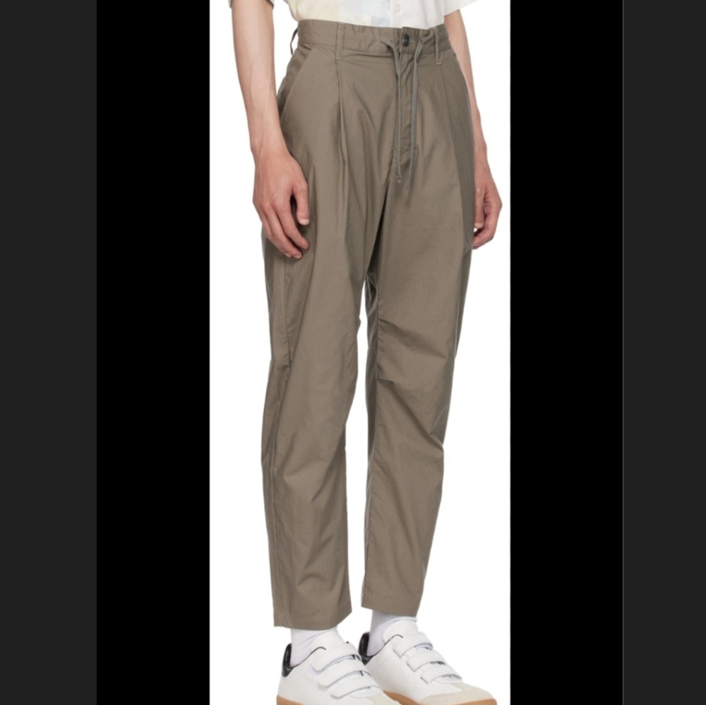 John Elliott Studio Drawstring Tapered Cotton Relaxed Pants Sz M Taupe Grey